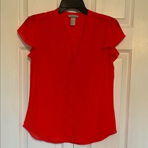 H&M Red Ruffled Blouse with Mandarin Collar